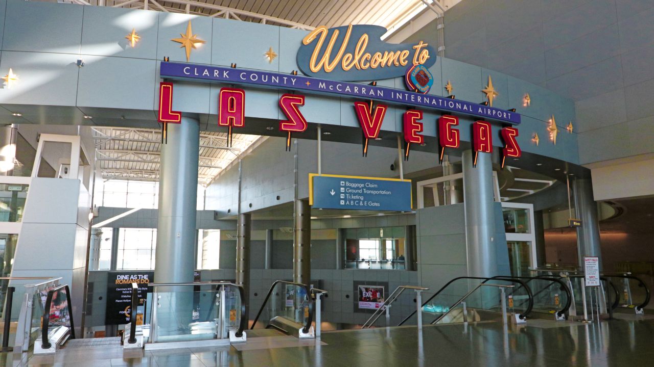 LAS VEGAS, NV - 11 OCT 2016- McCarran International Airport (LAS), located south of the Las Vegas strip, is the main airport in Nevada. There are slot machines in the airport.