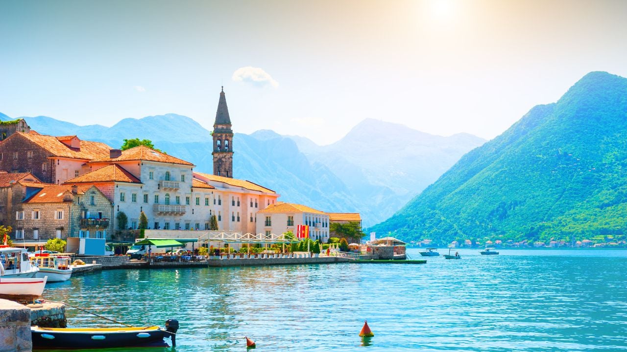 View of Perast on the Bay of Kotor in Montenegro