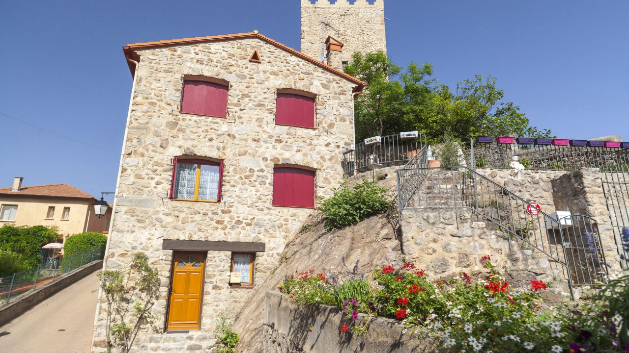 VERNET-LES-BAINS,FRANCE-JULY 7,2015:Typical houses, village view. Vernet-les-Bains, pyrenees village, spa and thermal touristic destination.
