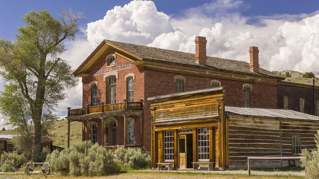 BANNACK, MONTANA, USA - AUGUST 2004: Ghost town, in old gold mining settlement, Bannack State Park. Hotel Meade.