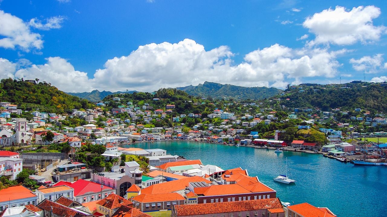 View of Saint George's town, capital of Grenada island, Caribbean region of Lesser Antilles
