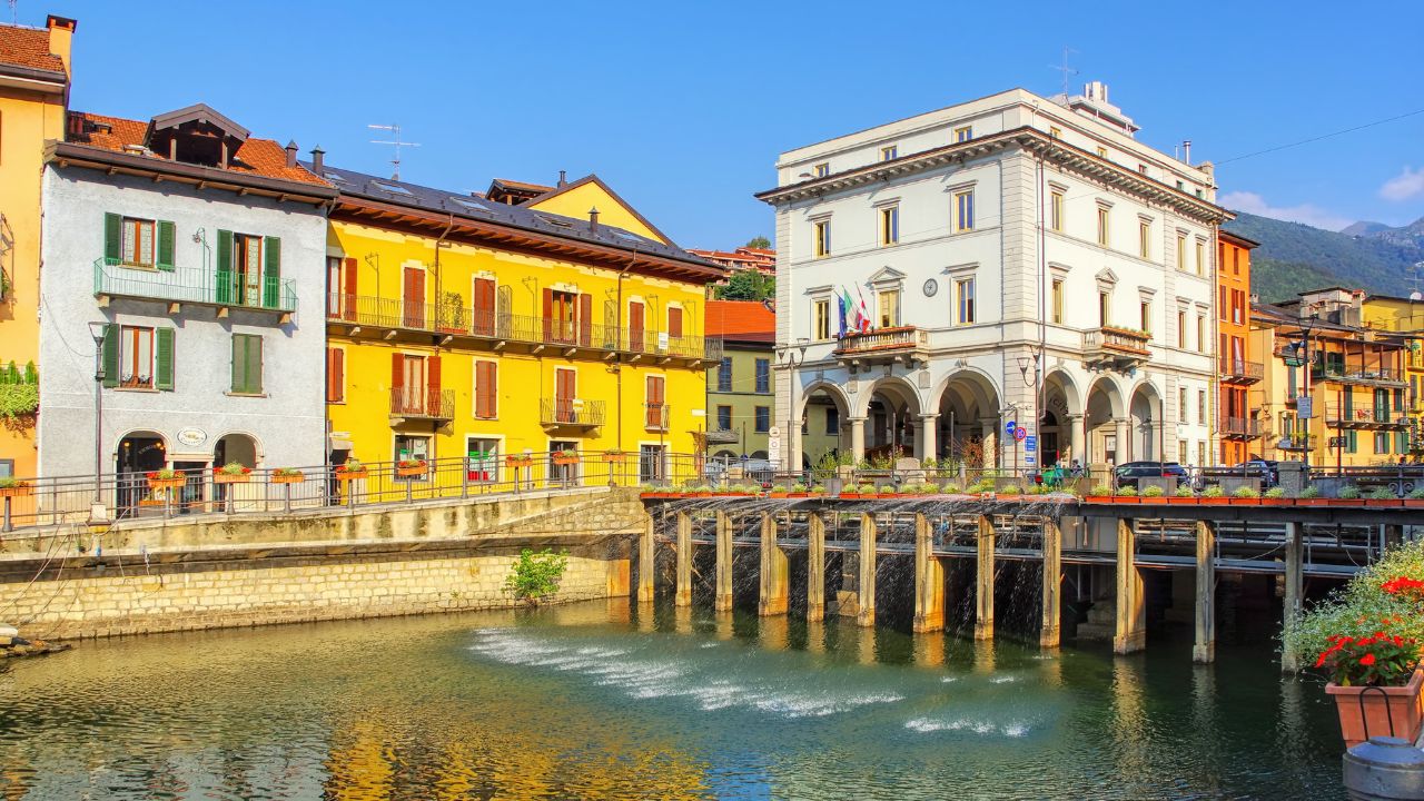 View of the town Omegna and the river Nigoglia at the Lake Orta in Italy