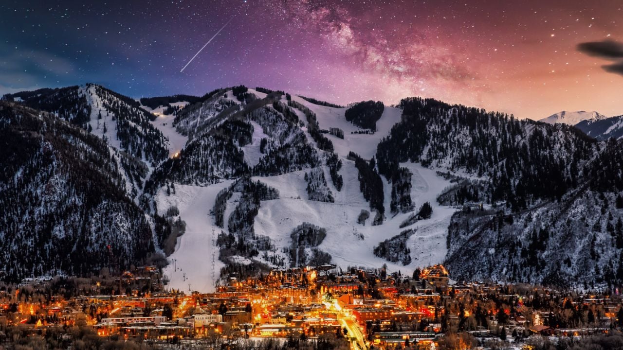 Aspen city skyline with milky way