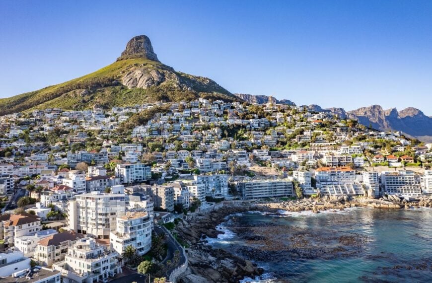 Aerial View of Sea Point and its tidal pool in Cape Town, western Cape, South Africa