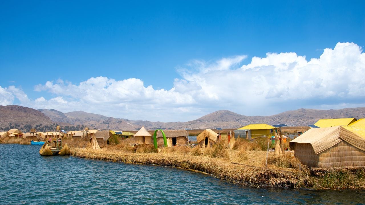 The floating and tourist Islands of lake Titicaca Puno Peru South America