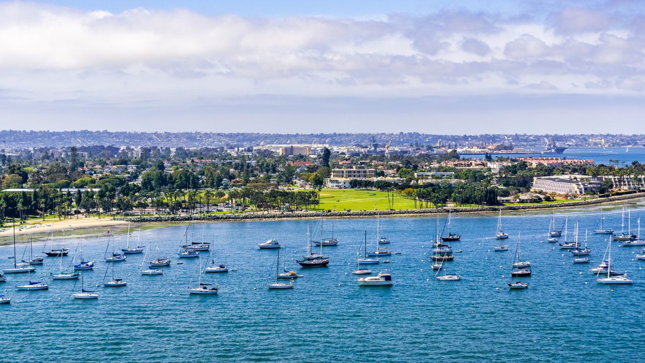 Ships moored off the coast of Coronado Island, San Diego, south California