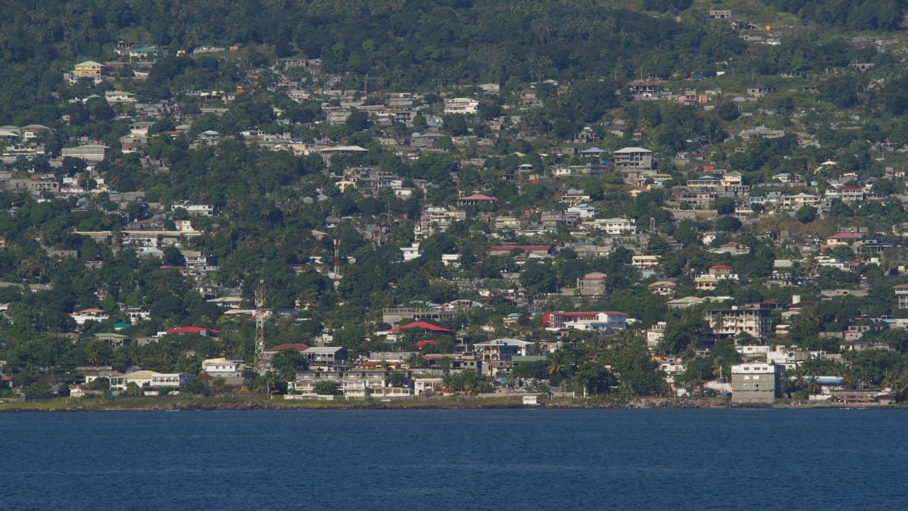 View of the buildings on the slope of a mountain in Moroni Island of Comores