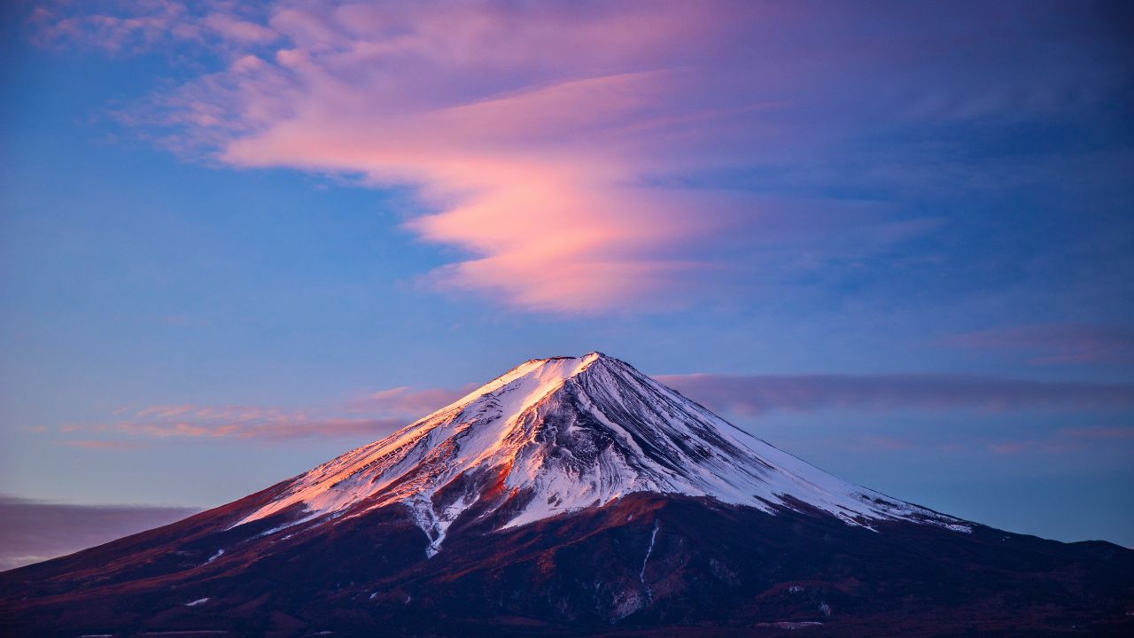 view of mount fuji reflection from lake kawaguchi during Sunrise.