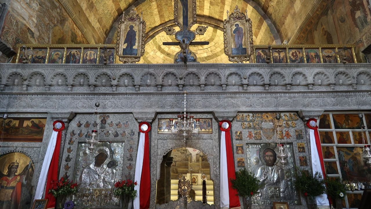 Interior of the Panagia Ekatontapiliani or Church of Our Lady of the Hundred Gates-Parikia, Paros, Cyclades, Greece: -13.05.2023