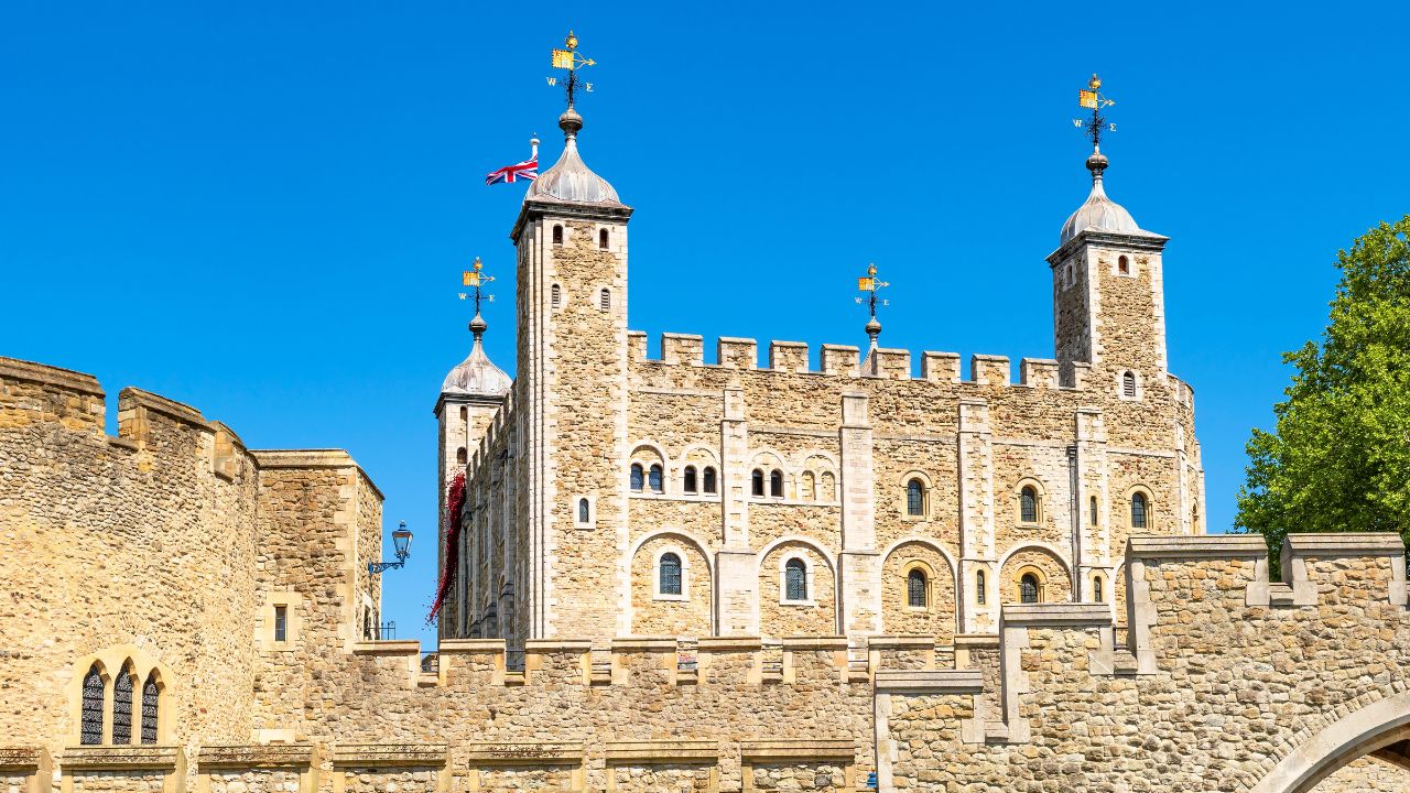 Walls of the Tower of London, a historic citadel and castle in central London, England