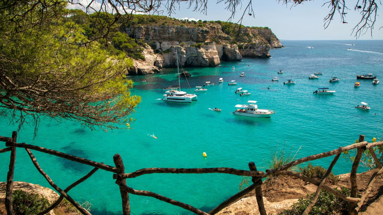 Beautiful blue water in Cala Macarella, Menorca