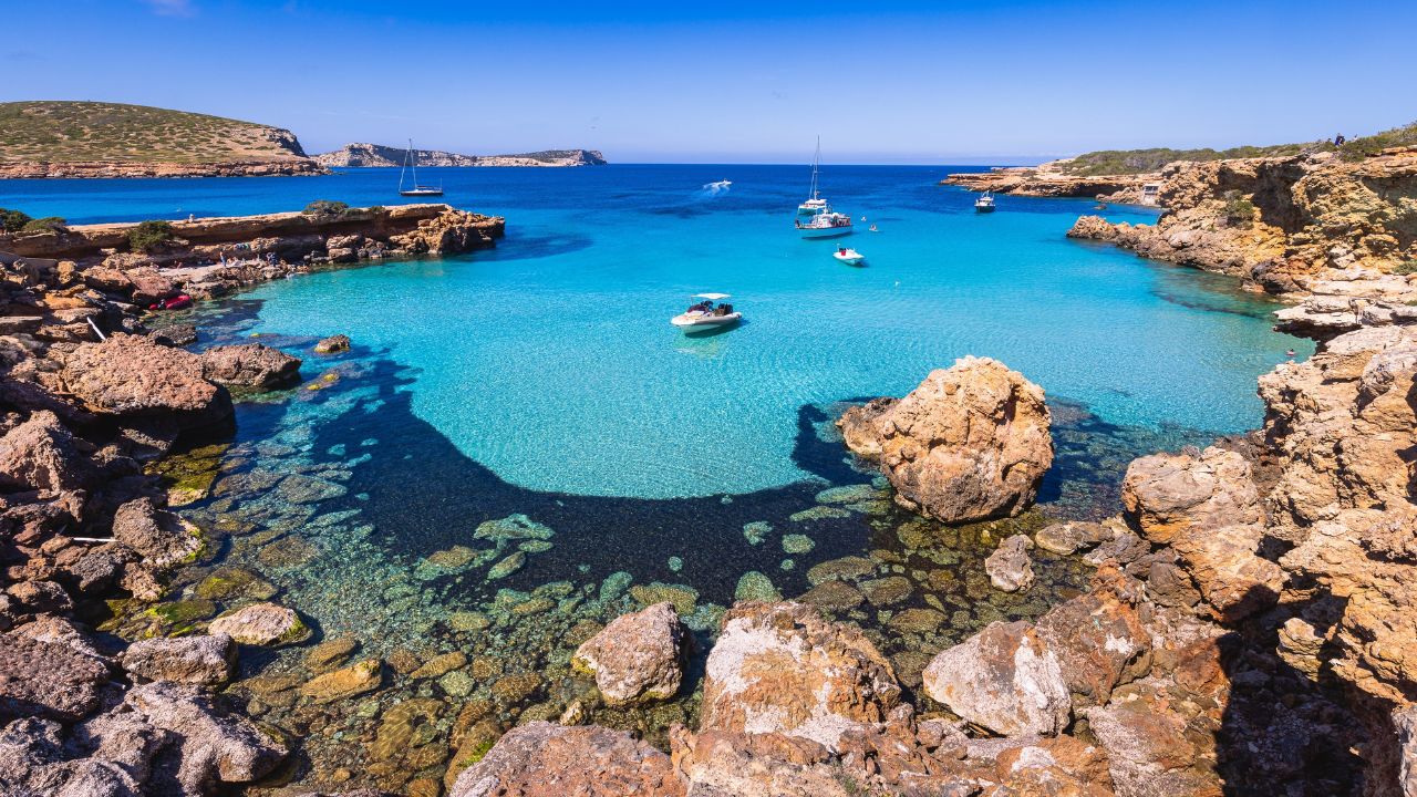Cala Comte, a beach in the south west of the Spanish island of Ibiza.