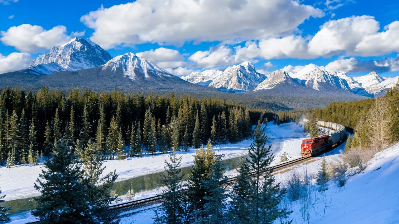 A Train in the Canadian Rocky Mountains