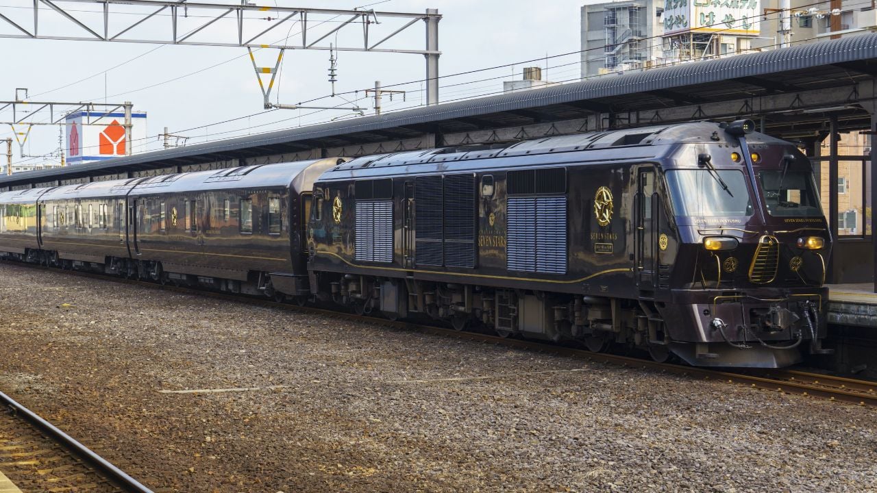 Fukuoka, Japan - Dec 14 2024: Seven Stars in Kyushu is a deluxe sleeping car excursion train operated by Kyushu Railway Company