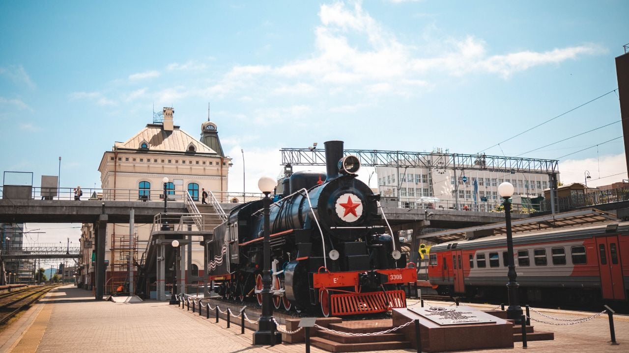 Vladivostok, Russia, 06.06.2022. The Central Railway Station in Vladivostok, Russia, is an iconic building that serves as the terminus of the Trans-Siberian Railway