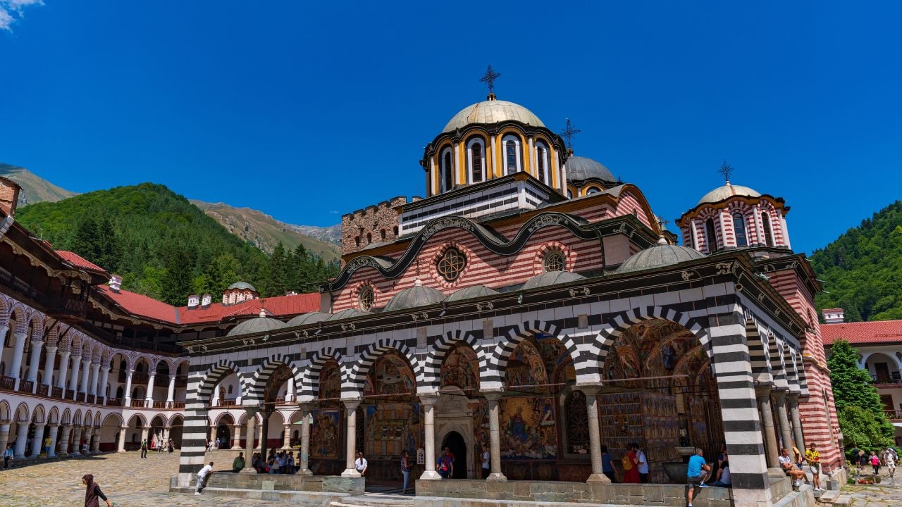 Rila, Bulgaria - August 07 2023: Rila Monastery, the largest Eastern Orthodox monastery in Rila Mountains, Bulgaria