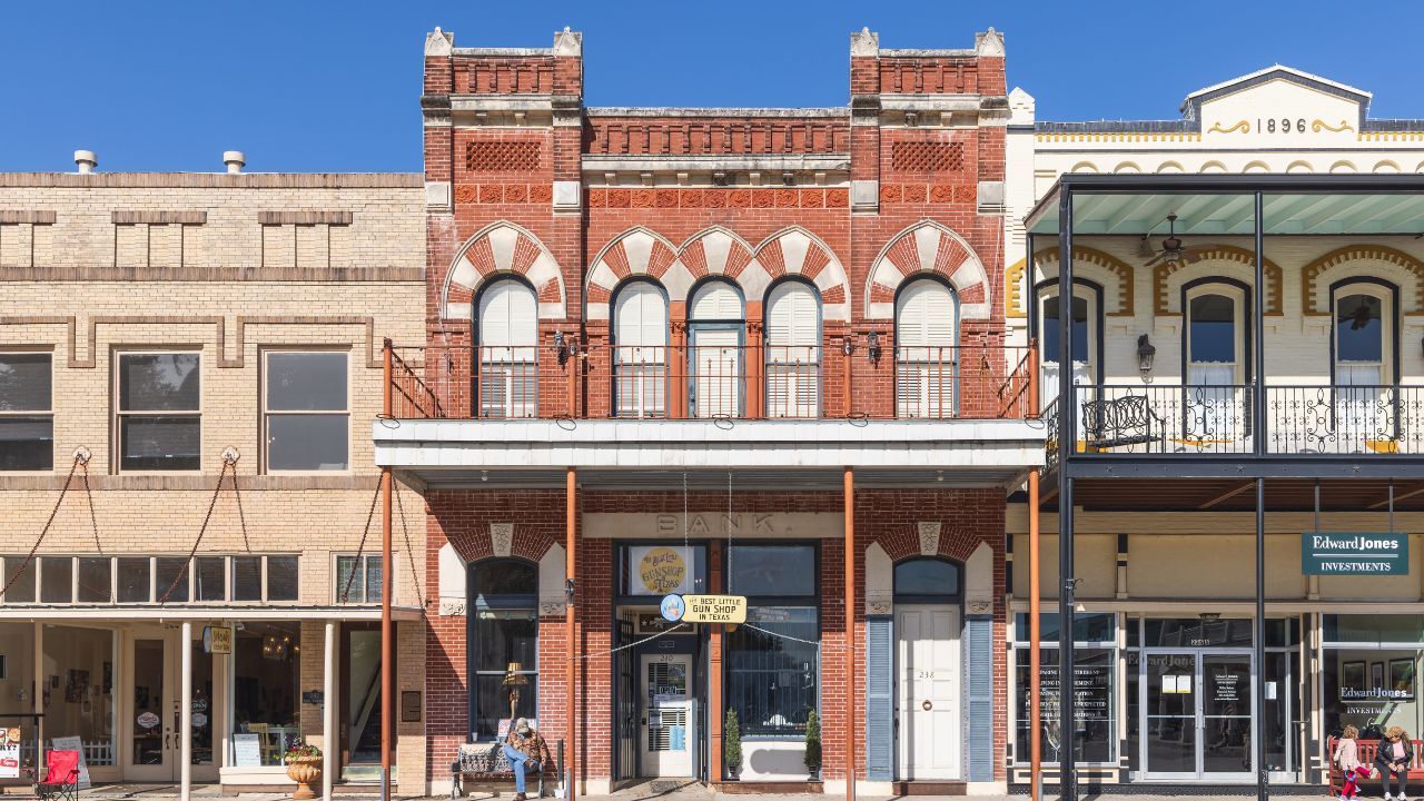 Goliad, Texas, United States. March 19, 2022. Store fronts on a small town main street.