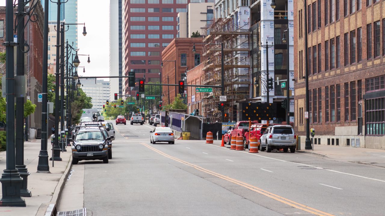 Denver, Colorado, USA-June 1, 2016. View of Wynkoop Street in Downtown Denver, Colorado.