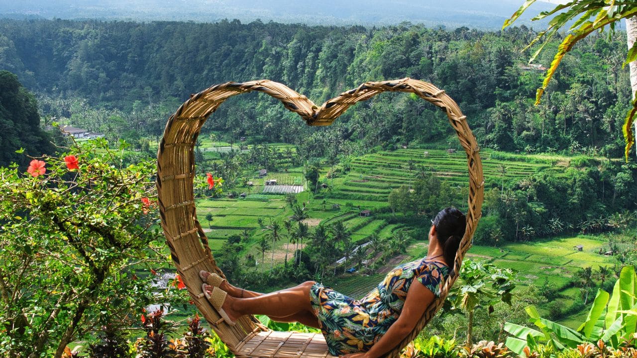 A beautiful rice field in Ubud Bali Indonesia August 2022. This was on a bright sunny day and the sight was truly breath taking. There was lots of traditional farming methods to be seen here.