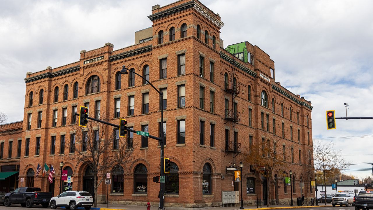 BOZEMAN, MT - NOVEMBER 12, 2024: Bric House The Bozeman, traffic and urban life in the city of Bozeman, Montana.