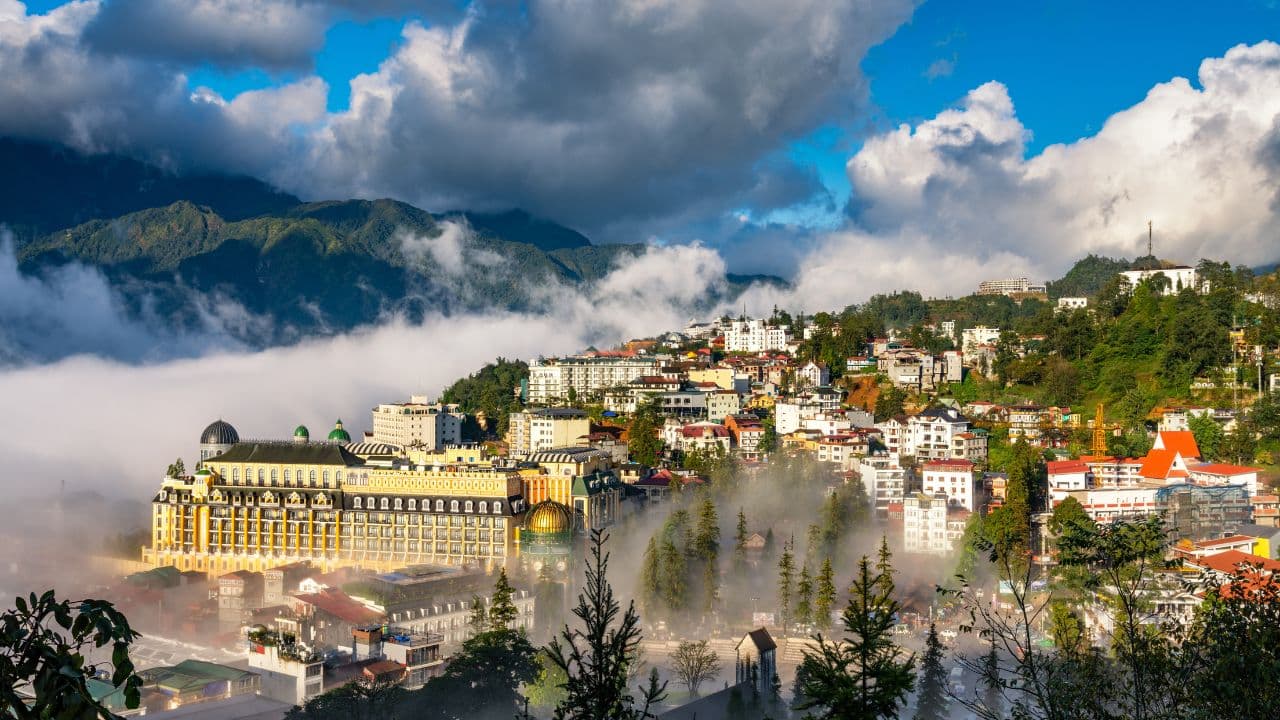 View of Sapa Town, Lao Cai Province, North Vietnam.