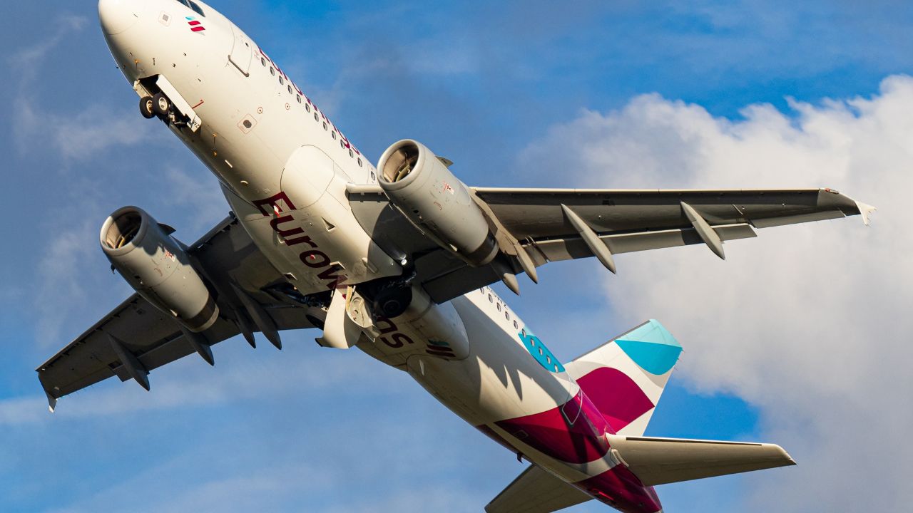 HAMBURG, GERMANY - Jul 10, 2020: Eurowings EW Airbus A319-132 (D-AGWE, 3128) departing Hamburg Airport, HAM, EDDH