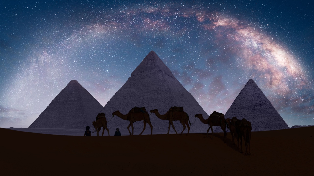 egypt camel pyramid stars in the sky