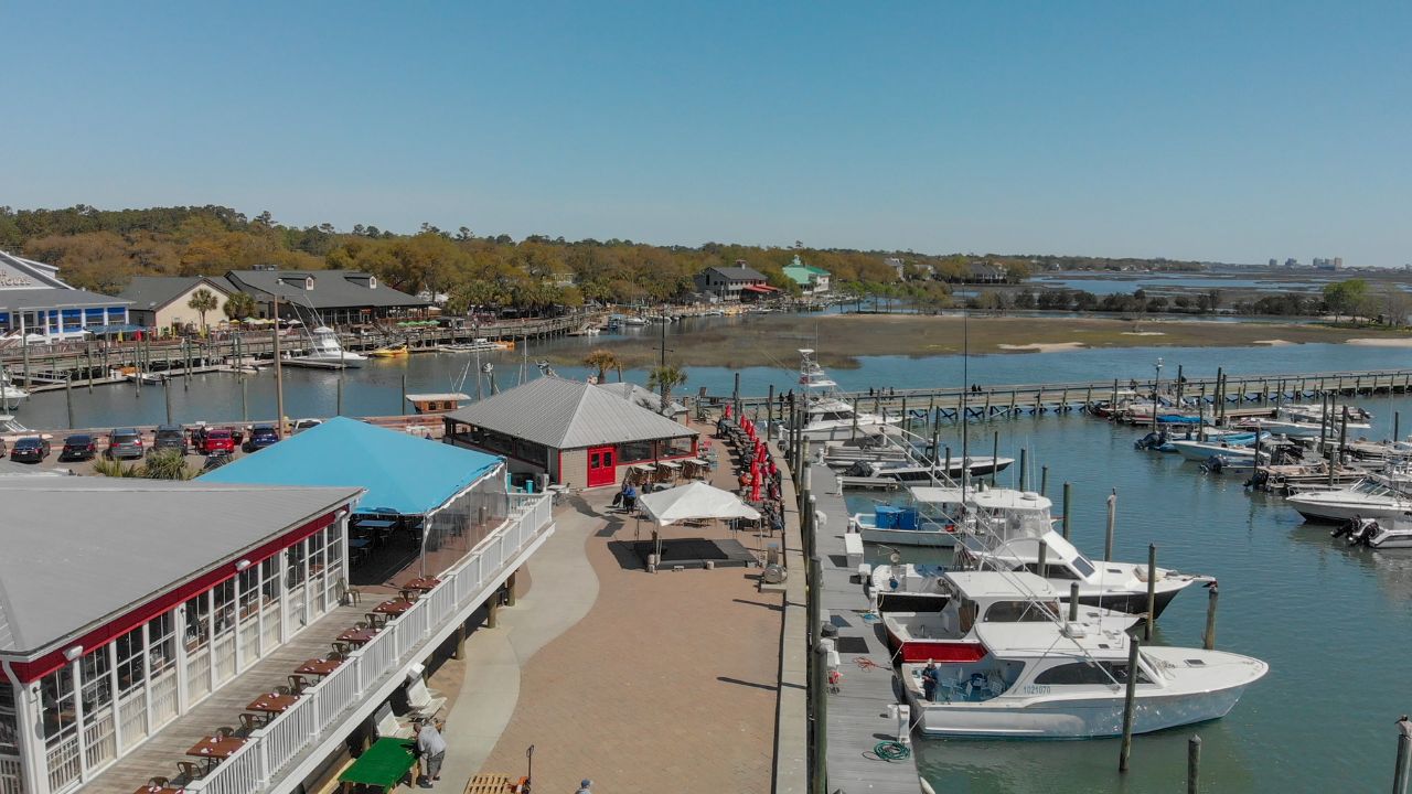 Panoramic aerial view of Georgetown skyline, South Carolina, USA.