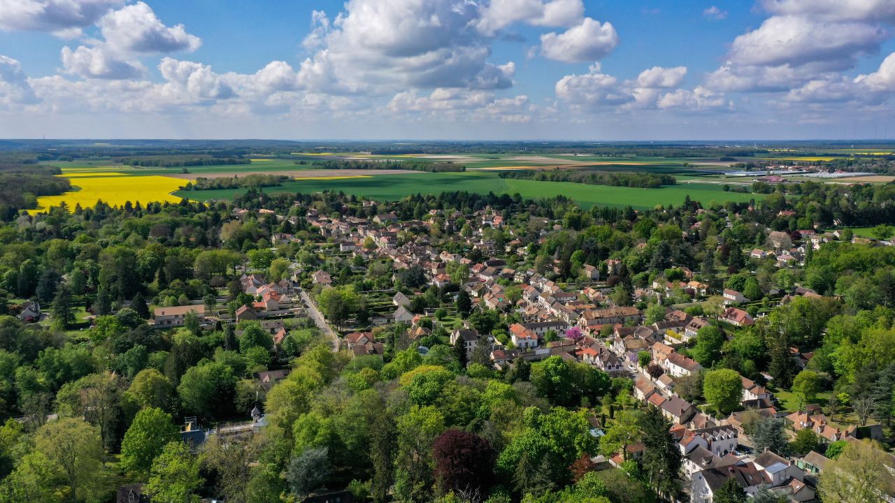 aerial view on the village of Barbizon in Seine et Marne in France