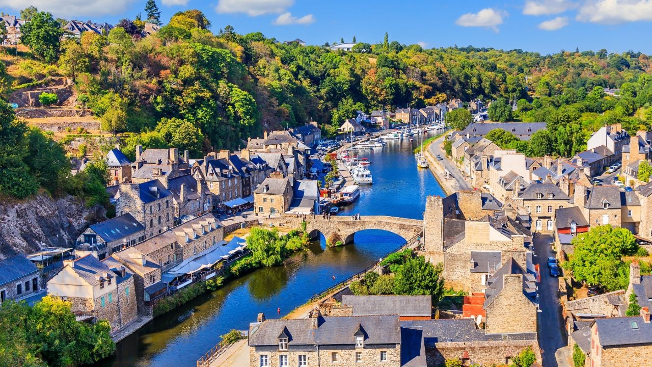 Old port of Dinan, Brittany, France, beside the Rance River