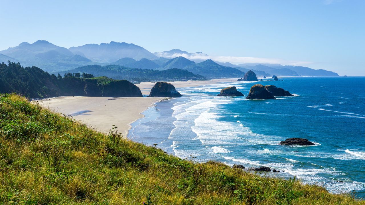 View of Cannon Beach from Ecola State Park Lookout in Tillamook along the Oregon Coast