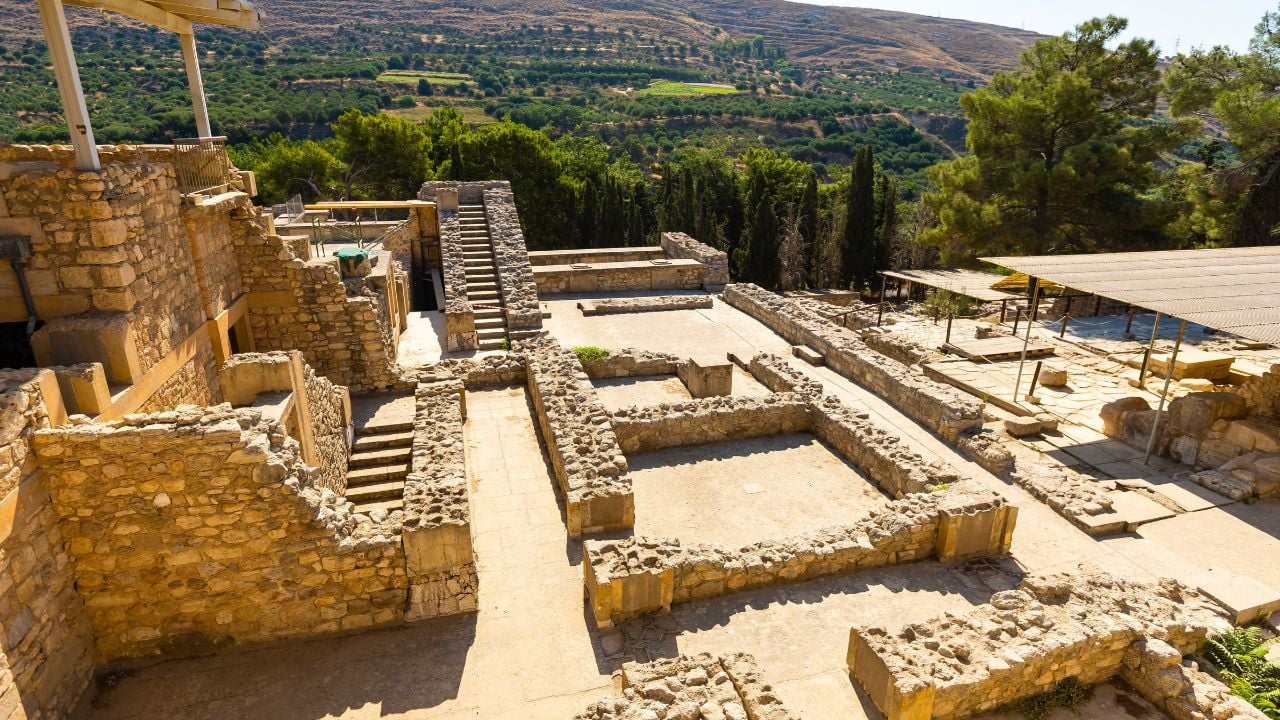 Knossos palace of the Minoan civilization and culture at Heraklion without people, Crete, Greece