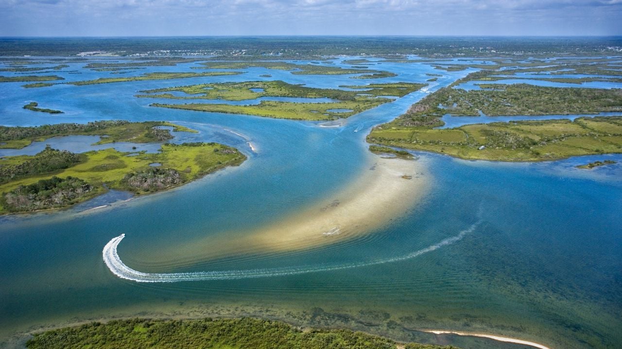 Aerial of wetlands at Cumberland Island National Seashore, Georgia.