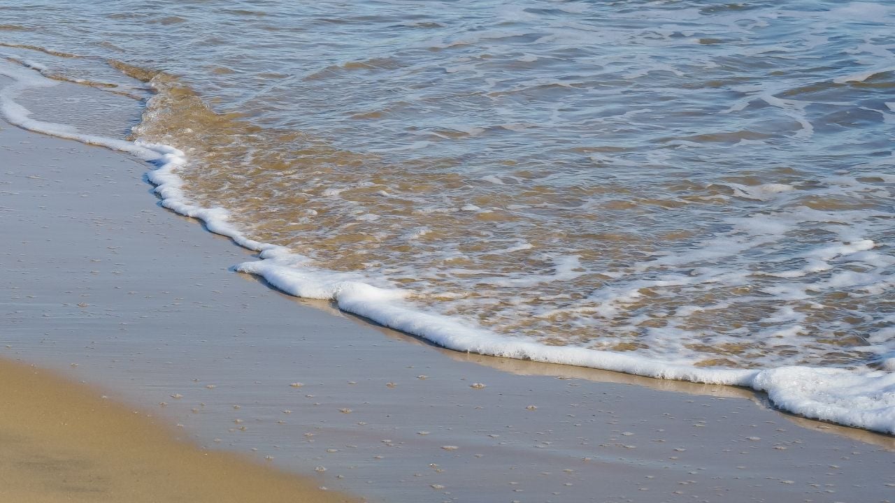 Foamy wave at the beach of Napatree Point Conservation area Westerly RI USA