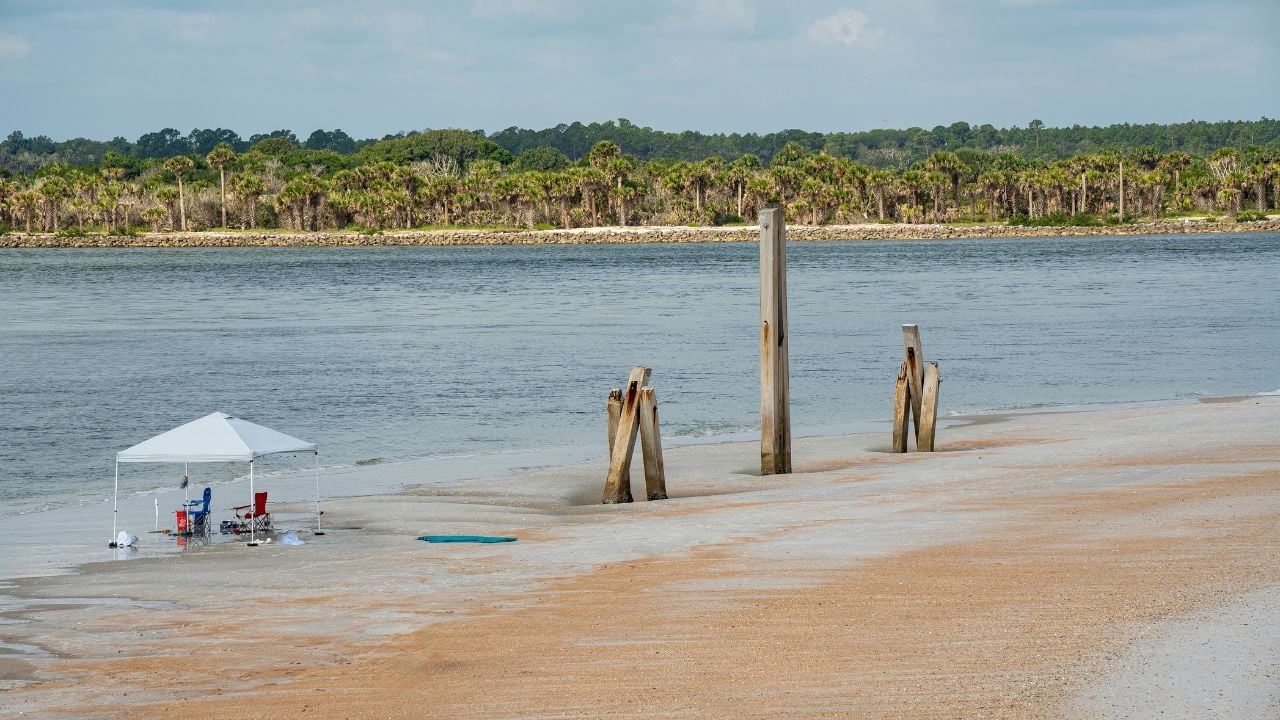 Matanzas Inlet Florida beach, calm water fishing and family