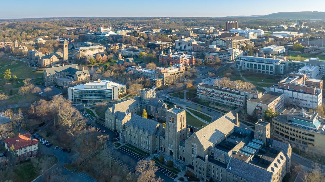 11-19-2022, Early morning aerial autumn image of the area surrounding the City of Ithaca, NY, USA