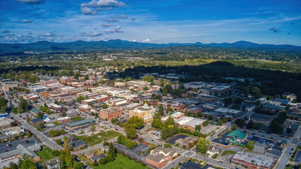 Aerial View of Downtown Hendersonville, North Carolina