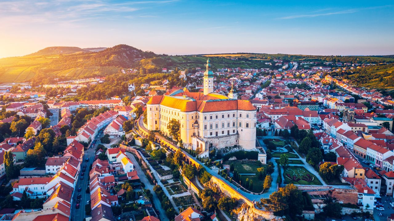 Mikulov Castle in the town of Mikulov in South Moravia, Czech Republic. View of the Beautiful City of Mikulov in the Czech Republic, with the Impressive Mikulov Castle