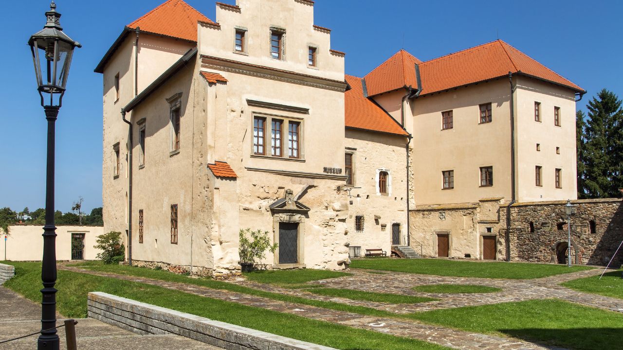 Polna Castle and Chateau, a Gothic castle and Renaissance chateau in the town of Polna, Bohemia, Czech Republic