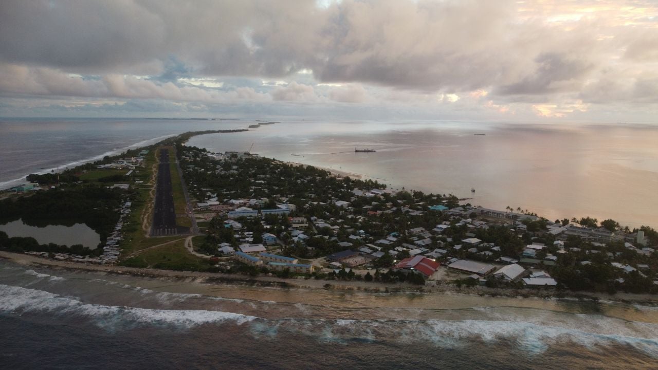 Sunset over the airstrip in Tuvalu
