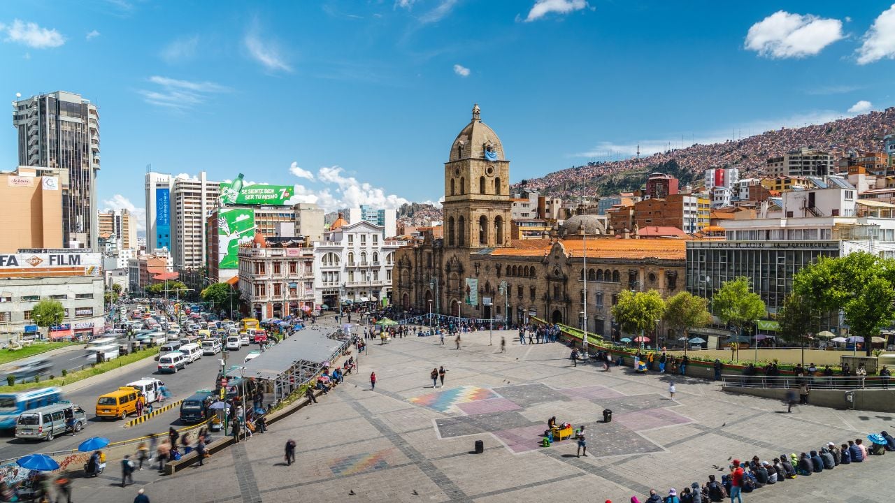 La Paz, Bolivia - March 04, 2020: Architectural landmark San Francisco Cathedral at Plaza San Francisco square by day in Central La Paz, Bolivia, South America.