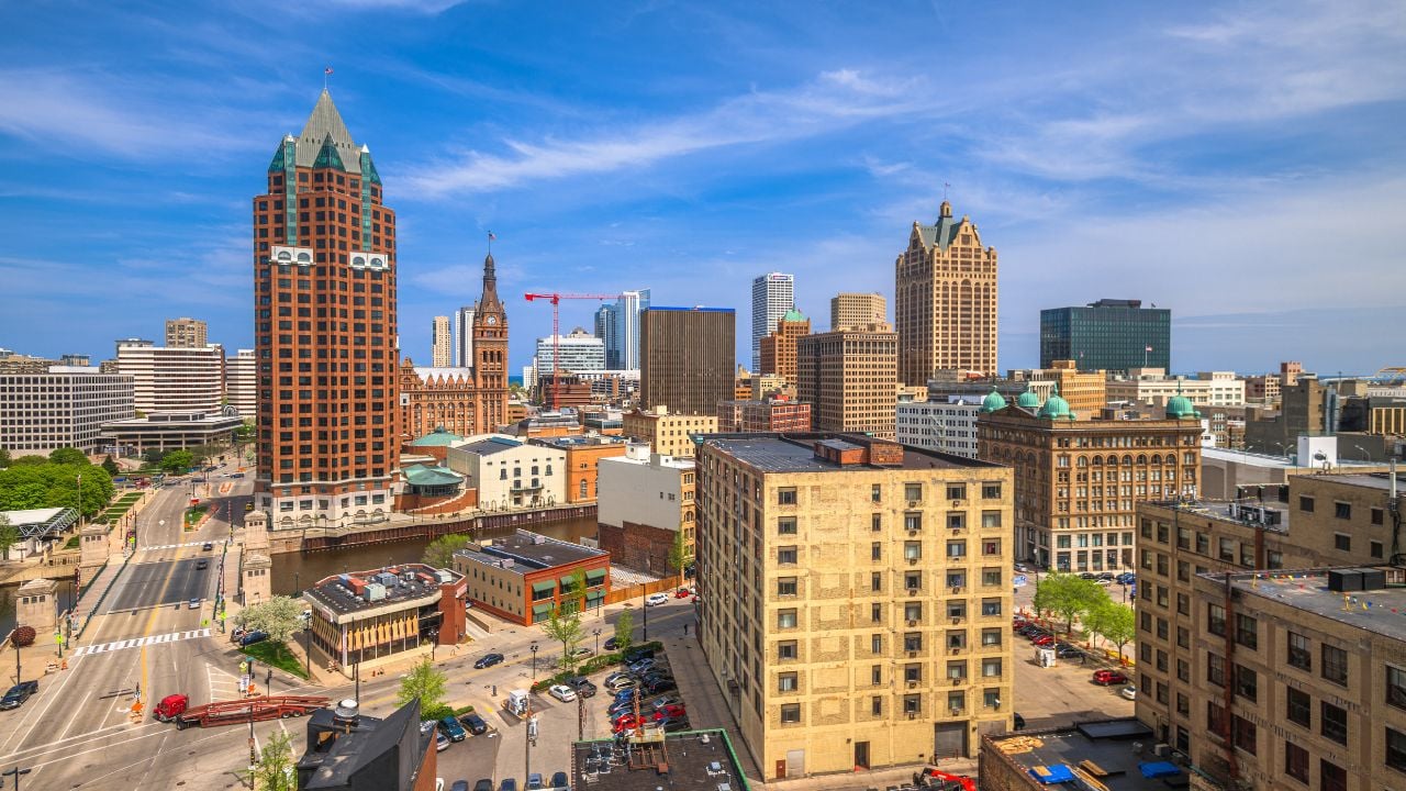 Milwaukee, Wisconsin, USA downtown skyline in the afternoon.