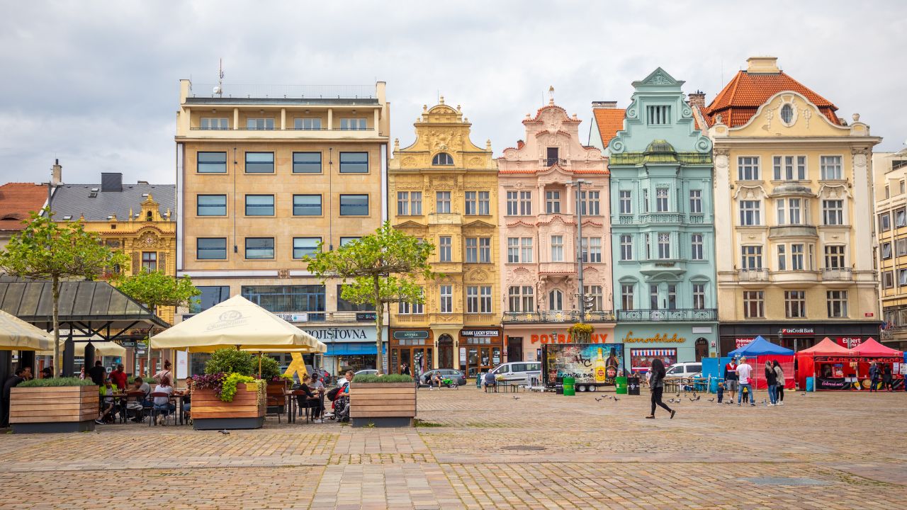 Plzen, Czech Republic - 22.08.2021: People on main square of old town Plzen in Czech republic. High quality photo