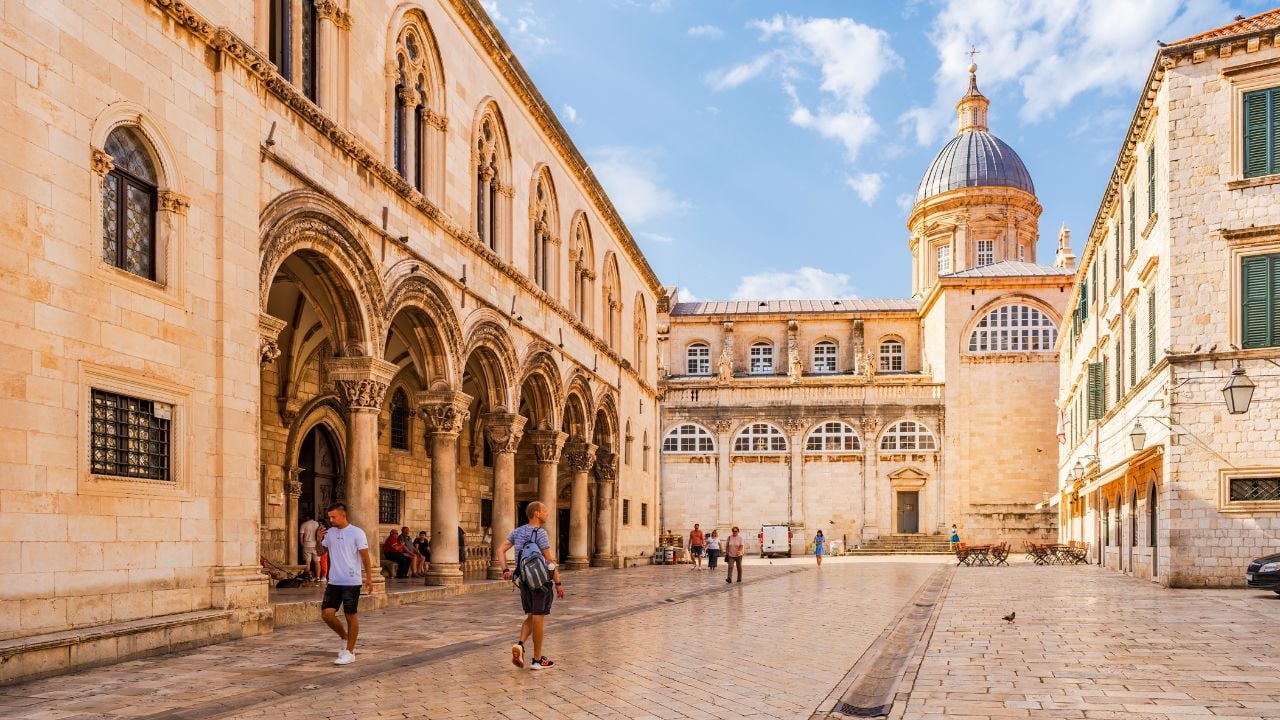 DUBROVNIK, CROATIA - JUNE 27, 2024: View of the Rector's Palace in Dubrovnik's Old Town. The palace served as the seat of the Rector of the Republic of Ragusa between the 14th century and 1808