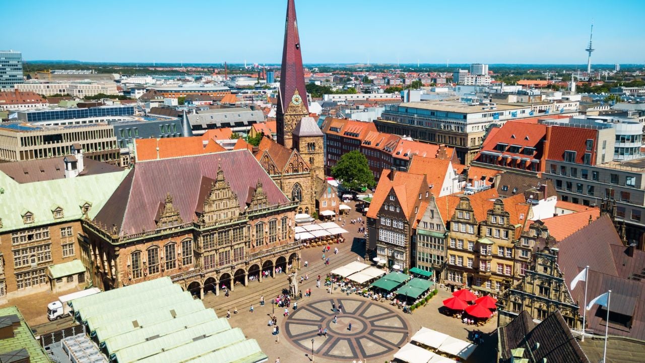 Bremen old town aerial panoramic view in Germany