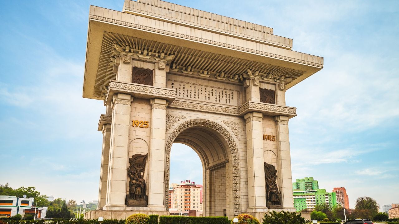 April 29, 2019: Arch of Triumph, a triumphal arch built to commemorate the korean resistance to japan from 1925 to 1945 in Pyongyang, north korea. It is the second tallest triumphal arch in the world.