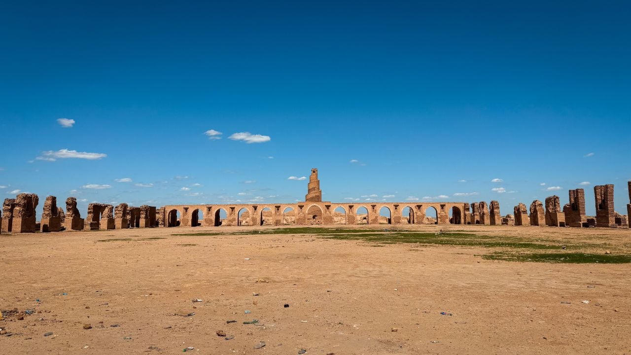 Timeless ruins of ancient civilization in Iraq under a clear blue sky