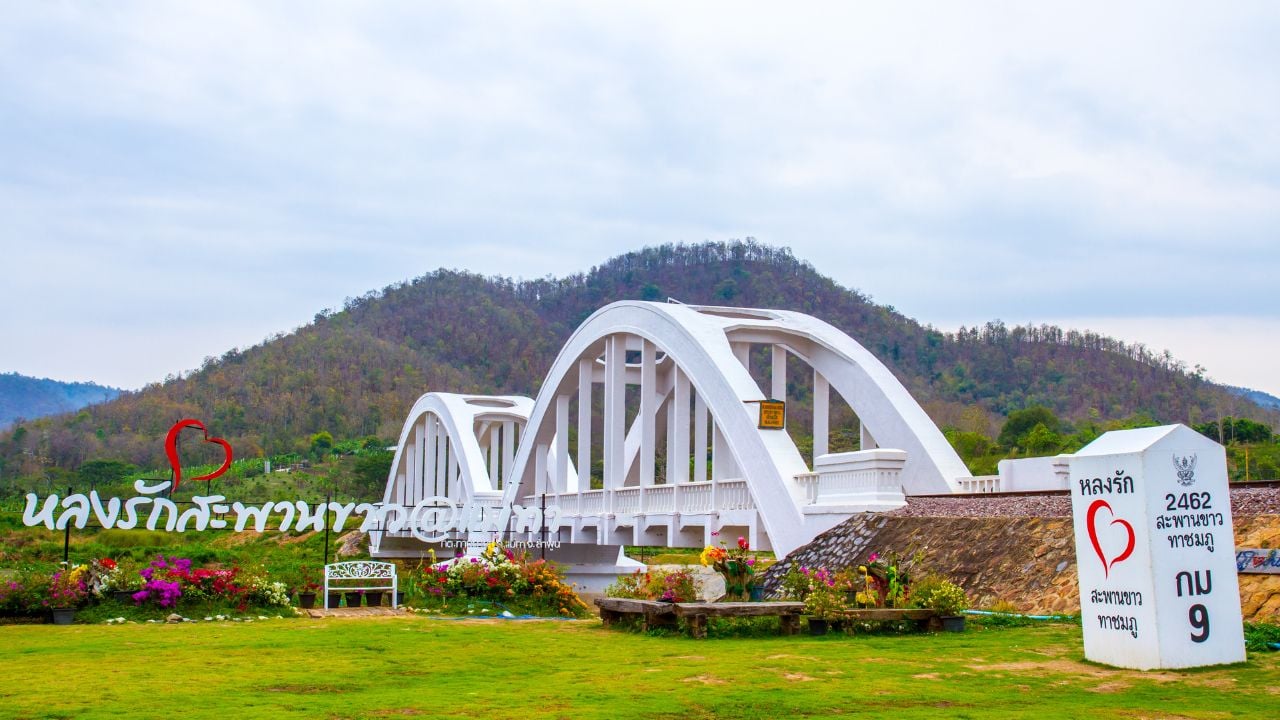 Tha Chomphu Railway Bridge in Lamphun Province Northern Thailand. It's a famous landmark in Lamphun Province.