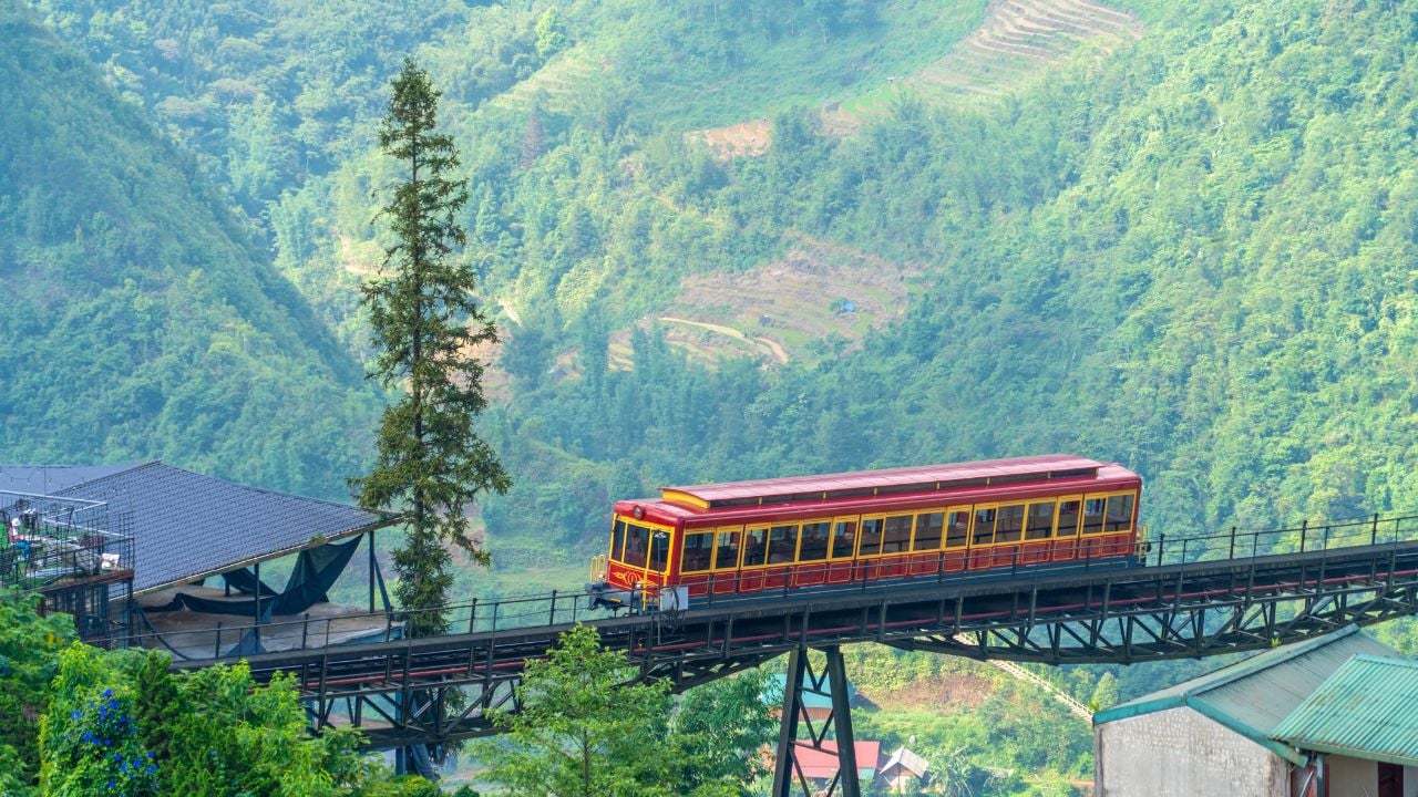 The monorail transfer between Sapa station and Muong hoa station at Fansipan mountain ,Sapa ,Vietnam.