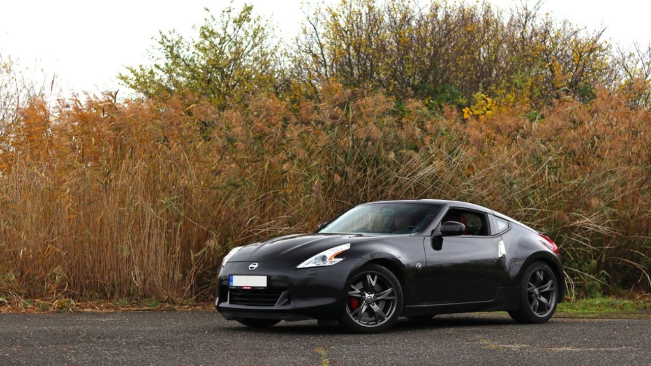 Prag, Czech republic - Sport car Nissan 370Z 40th Anniversary, grass in the background, japanese car in the autumn atmosphere